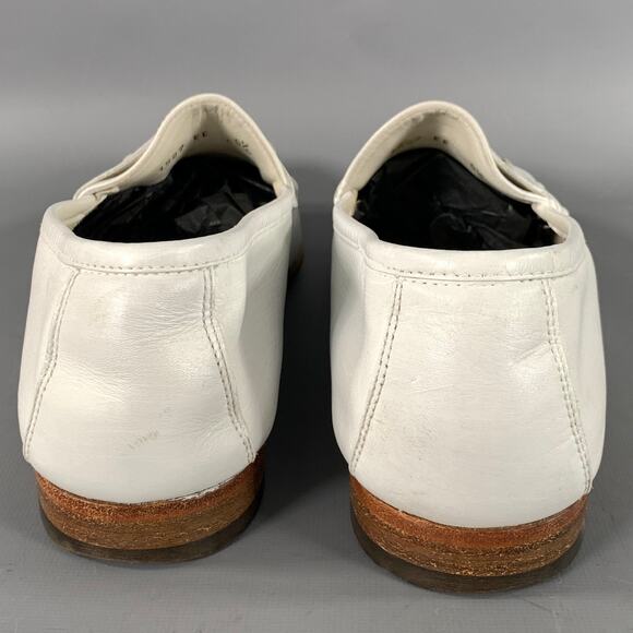 SALVATORE FERRAGAMO Size 9.5 White Gold Crackled Leather Penny Loafers main image 7